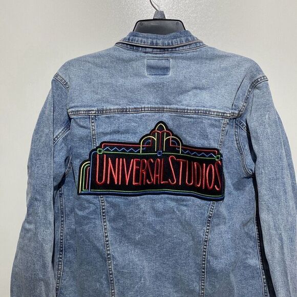 Universal Studios Women's Blue Collared Embroidered Denim Jean Jacket Size Small - Picture 10 of 14